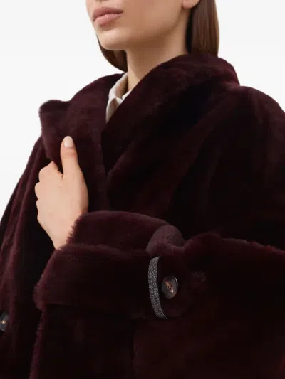 Brunello Cucinelli Reversible Shearling Outerwear With Shiny Cuff Details. In Red