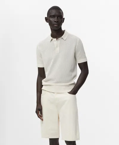 Mango Men's Openwork Knitted Cotton Polo Shirt In White
