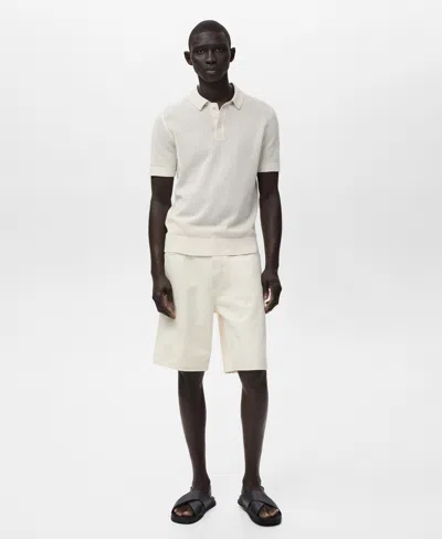 Mango Men's Openwork Knitted Cotton Polo Shirt In White