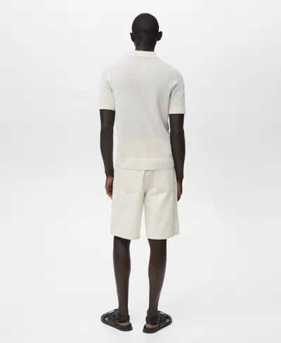 Mango Men's Openwork Knitted Cotton Polo Shirt In White