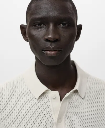 Mango Men's Openwork Knitted Cotton Polo Shirt In White