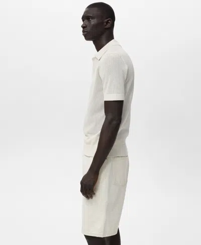 Mango Men's Openwork Knitted Cotton Polo Shirt In White