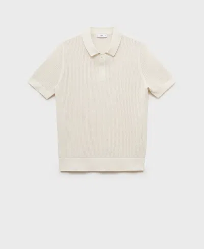 Mango Men's Openwork Knitted Cotton Polo Shirt In White