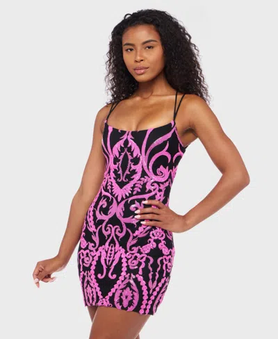 B Darlin Juniors' Sequined Mesh Bodycon Dress In Blue