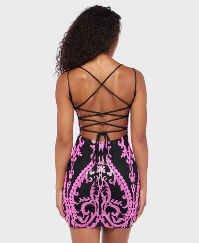 B Darlin Juniors' Sequined Mesh Bodycon Dress In Blue