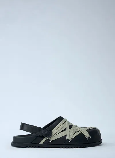 Rick Owens Crisscross Black Leather Sandals With Ankle Strap In Black