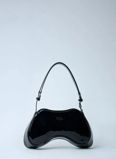 Diesel Play-glossy Shoulder Bag In Black