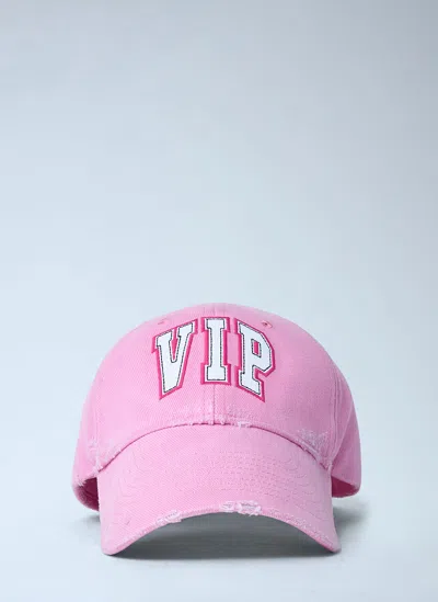 Balenciaga Distressed Cotton Visor Hat With Curved Brim In Pink