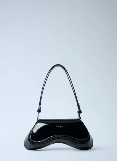 Diesel Curved Black Play Clutch With Glossy Finish And Magnetic Closure In Black