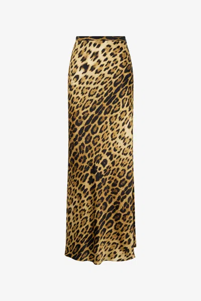 Roberto Cavalli Silk Skirt With Jaguar Skin Print In Brown