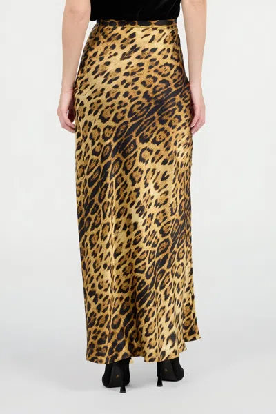 Roberto Cavalli Silk Skirt With Jaguar Skin Print In Brown