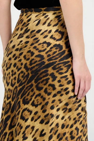 Roberto Cavalli Silk Skirt With Jaguar Skin Print In Brown