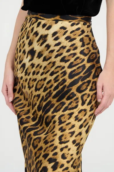 Roberto Cavalli Silk Skirt With Jaguar Skin Print In Brown
