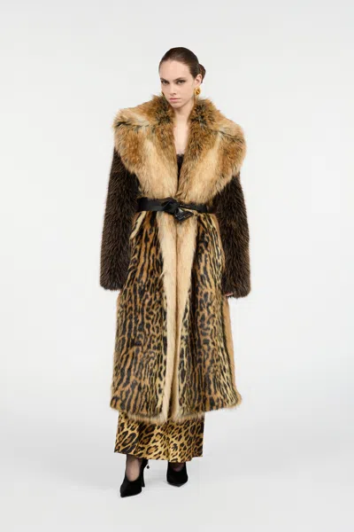 Roberto Cavalli Silk Skirt With Jaguar Skin Print In Brown