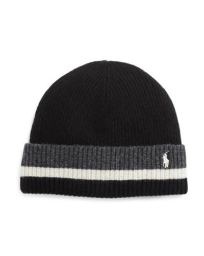 Polo Ralph Lauren Knitted Stripe Hat In Black/heather/charcoal