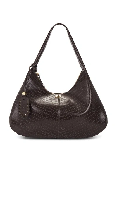 Ganni Medium Crocodile-embossed Shoulder Bag In Brown