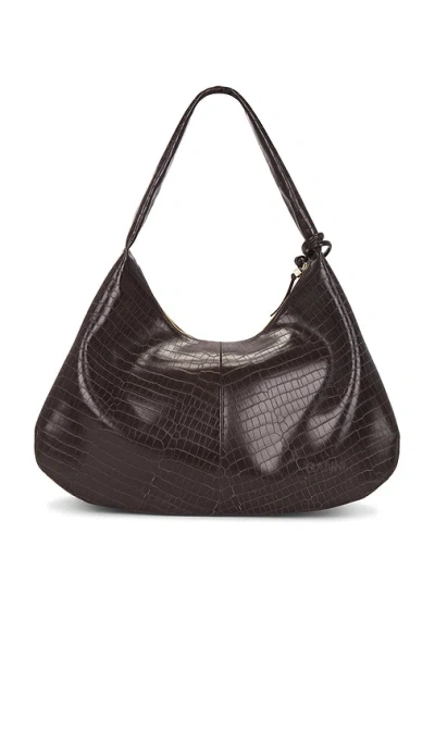 Ganni Medium Crocodile-embossed Shoulder Bag In Brown