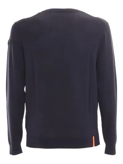 Rrd Round Knit Sweater With Contrasting Hem Detail In Blue