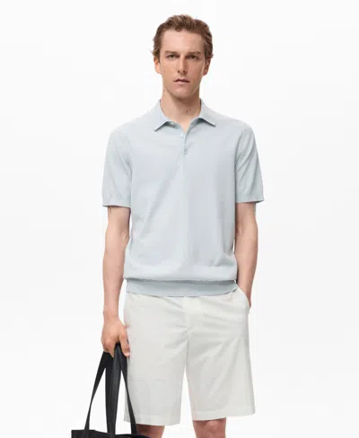 Mango Solid Cotton Polo Sweater In Blue