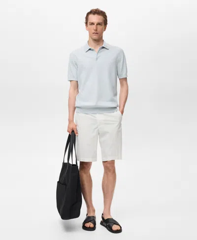 Mango Solid Cotton Polo Sweater In Blue