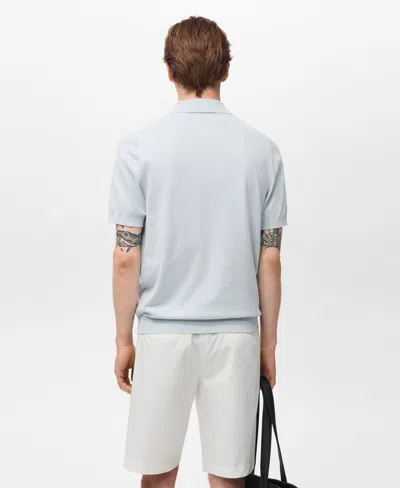 Mango Solid Cotton Polo Sweater In Blue