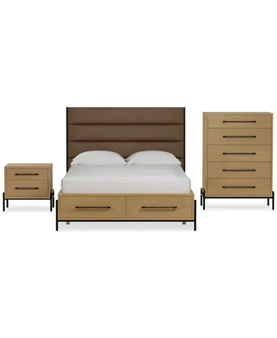 Macy's Linstead 3-pc. Queen Upholstered Set (bed, Dresser & Nightstand), Created For  In Brown
