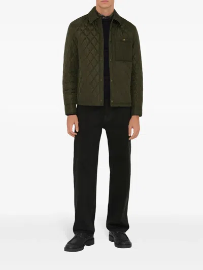 Burberry Men Green Quilted Jacket With Classic Collar In Tech Fabric Man In Black