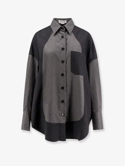 Stella Mccartney Flannel Wool Shirt With Color Block Design In Gray
