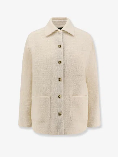 Pinko Textured White Jacket With Boxy Silhouette In Neutral