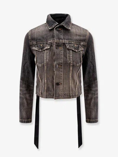 Balenciaga Dark Grey Denim Jacket With Laces Women In Gray