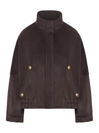 Giorgio Armani Relaxed Fit Cropped Jacket With Decorative Buttons In Brown