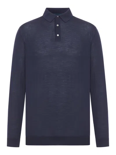 Kiton Long-sleeved Wool Polo Shirt In Blue
