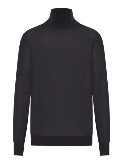 Saint Laurent Extrafine Stretch Wool Sweater With Turtleneck In Black