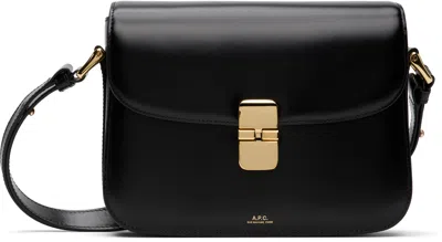 Apc A.p.c. Compact Black Calf Leather Shoulder Bag With Adjustable Strap In Black