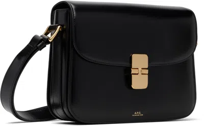 Apc A.p.c. Compact Black Calf Leather Shoulder Bag With Adjustable Strap In Black