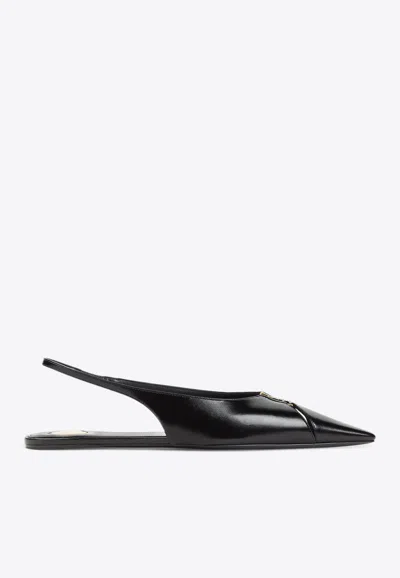 Saint Laurent Babylone Leather Ysl Slingback Ballerina Flats In Black