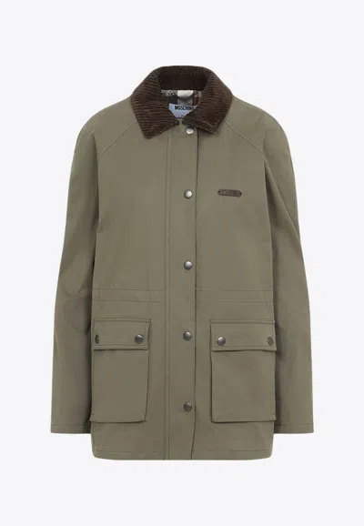 Moschino Cotton Jacket Hidden Drawstring In Green