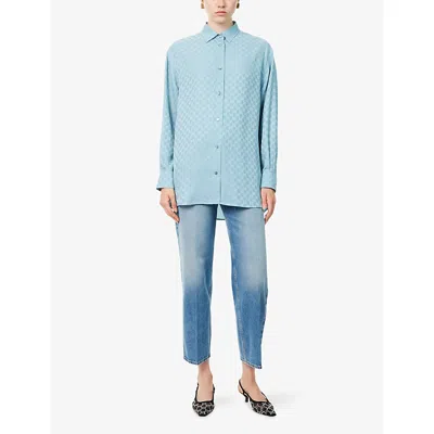 Gucci Silk Shirt With Monogram Motif In Blue