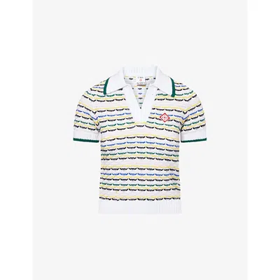 Casablanca Contrasting Ribbed Hem Short Sleeves V-neck In Neutral