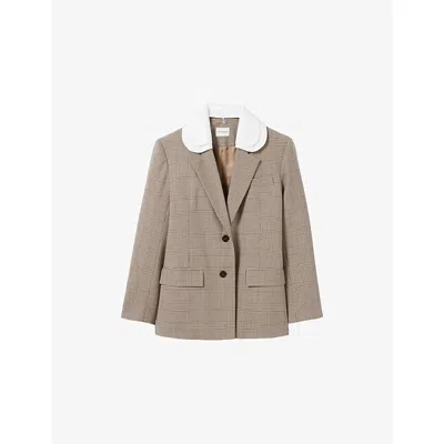 Claudie Pierlot Womens Multicolored Checked Single-breasted Wool-blend Blazer In Gray