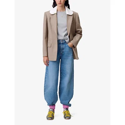 Claudie Pierlot Womens Multicolored Checked Single-breasted Wool-blend Blazer In Gray