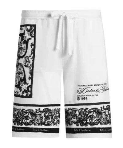 Dolce & Gabbana Majolica-print Double Piqué Bermuda Shorts In White