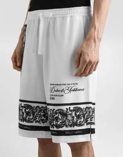 Dolce & Gabbana Majolica-print Double Piqué Bermuda Shorts In White