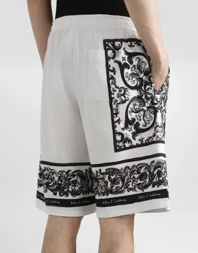 Dolce & Gabbana Majolica-print Double Piqué Bermuda Shorts In White