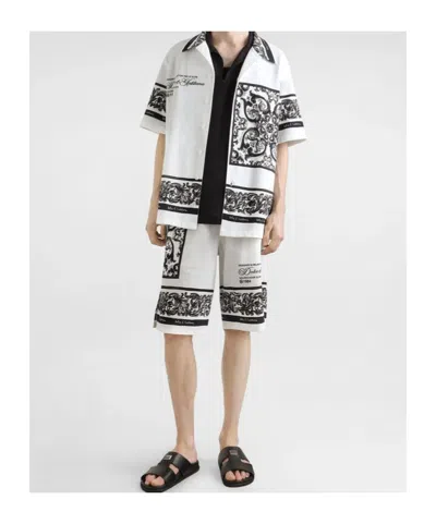 Dolce & Gabbana Majolica-print Double Piqué Bermuda Shorts In White
