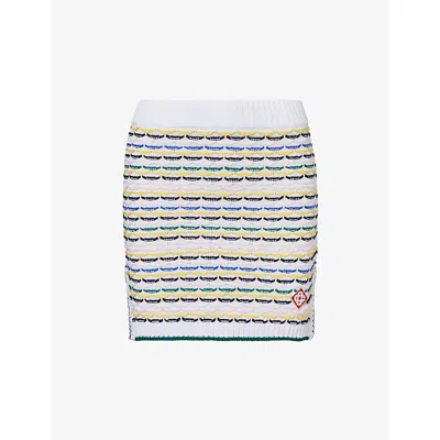 Casablanca Wool Skirt With Ribbed Hem And Side Vents In White