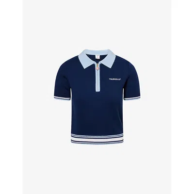 Casablanca Merino Wool Polo Shirt In Blue
