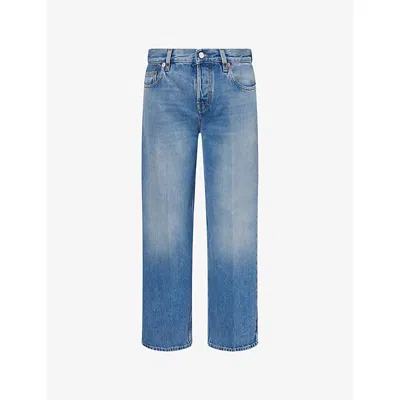 Gucci Blue Jeans With Logo Patch On The Rear And Faded Effect In Denim Woman