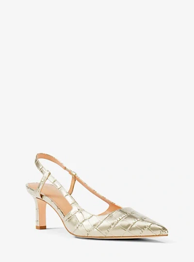 Michael Kors Alora Metallic Crocodile Embossed Leather Slingback Pump In Gold