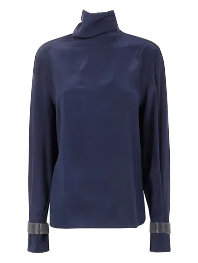 Brunello Cucinelli Turtle Neck Blouse In Blue